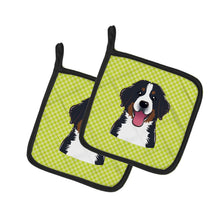 Load image into Gallery viewer, Checkerboard Lime Green Bernese Mountain Dog Pot Holders - Set of 2 - Heat-Resistant Kitchen Essentials BB1299PTHD