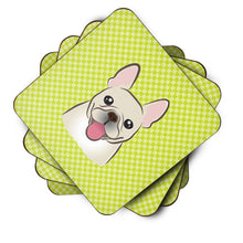 Load image into Gallery viewer, Checkerboard Lime Green French Bulldog Coasters - Set of 4 Lightweight Foam, Absorbent Drink Coasters BB1300FC