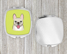Load image into Gallery viewer, Checkerboard Lime Green French Bulldog Compact Mirror – Stylish Purse Mirror with Artistic Covers BB1300SCM
