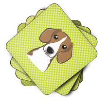 Load image into Gallery viewer, Checkerboard Lime Green Beagle Coasters - Set of 4 Lightweight Foam, Absorbent Drink Coasters BB1301FC