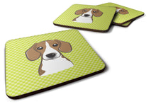 Load image into Gallery viewer, Checkerboard Lime Green Beagle Coasters - Set of 4 Lightweight Foam, Absorbent Drink Coasters BB1301FC