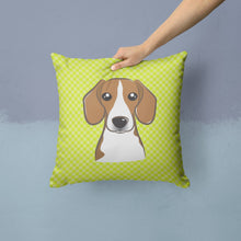 Load image into Gallery viewer, Checkerboard Lime Green Beagle Canvas Throw Pillow - 14x14 Decorative Pillow – Art for Your Home &amp; Patio BB1301PW1414