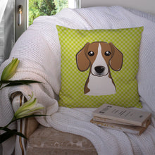 Load image into Gallery viewer, Checkerboard Lime Green Beagle Canvas Throw Pillow - 14x14 Decorative Pillow – Art for Your Home &amp; Patio BB1301PW1414