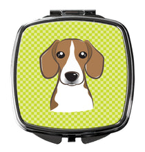 Load image into Gallery viewer, Checkerboard Lime Green Beagle Compact Mirror – Stylish Purse Mirror with Artistic Covers BB1301SCM