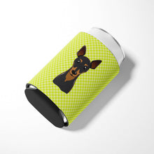 Load image into Gallery viewer, Checkerboard Lime Green Min Pin Can or Bottle Hugger BB1302CC