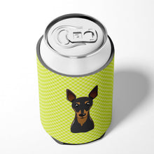 Load image into Gallery viewer, Checkerboard Lime Green Min Pin Can or Bottle Hugger BB1302CC