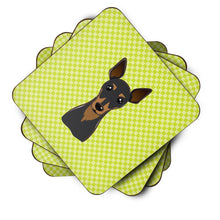 Load image into Gallery viewer, Checkerboard Lime Green Min Pin Coasters - Set of 4 Lightweight Foam, Absorbent Drink Coasters BB1302FC