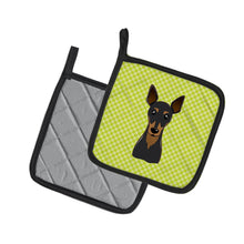 Load image into Gallery viewer, Checkerboard Lime Green Min Pin Pot Holders - Set of 2 - Heat-Resistant Kitchen Essentials BB1302PTHD
