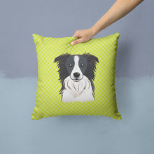 Load image into Gallery viewer, Checkerboard Lime Green Border Collie Canvas Throw Pillow - 14x14 Decorative Pillow – Art for Your Home &amp; Patio BB1303PW1414