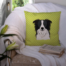 Load image into Gallery viewer, Checkerboard Lime Green Border Collie Canvas Throw Pillow - 14x14 Decorative Pillow – Art for Your Home &amp; Patio BB1303PW1414