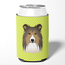 Load image into Gallery viewer, Checkerboard Lime Green Sheltie Can or Bottle Hugger BB1304CC