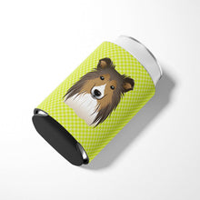 Load image into Gallery viewer, Checkerboard Lime Green Sheltie Can or Bottle Hugger BB1304CC