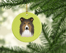 Load image into Gallery viewer, Checkerboard Lime Green Sheltie Ceramic Ornament BB1304CO1