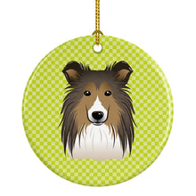 Load image into Gallery viewer, Checkerboard Lime Green Sheltie Ceramic Ornament BB1304CO1