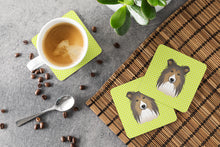 Load image into Gallery viewer, Checkerboard Lime Green Sheltie Coasters - Set of 4 Lightweight Foam, Absorbent Drink Coasters BB1304FC