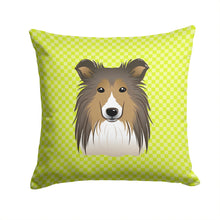 Load image into Gallery viewer, Checkerboard Lime Green Sheltie Canvas Throw Pillow - 14x14 Decorative Pillow – Art for Your Home &amp; Patio BB1304PW1414