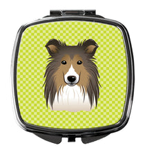 Load image into Gallery viewer, Checkerboard Lime Green Sheltie Compact Mirror – Stylish Purse Mirror with Artistic Covers BB1304SCM