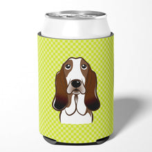 Load image into Gallery viewer, Checkerboard Lime Green Basset Hound Can or Bottle Hugger BB1305CC