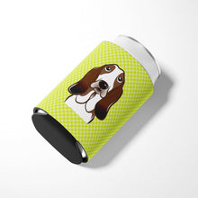 Load image into Gallery viewer, Checkerboard Lime Green Basset Hound Can or Bottle Hugger BB1305CC