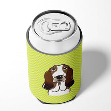 Load image into Gallery viewer, Checkerboard Lime Green Basset Hound Can or Bottle Hugger BB1305CC