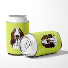 Load image into Gallery viewer, Checkerboard Lime Green Basset Hound Can or Bottle Hugger BB1305CC