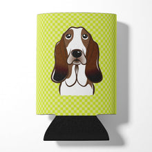 Load image into Gallery viewer, Checkerboard Lime Green Basset Hound Can or Bottle Hugger BB1305CC