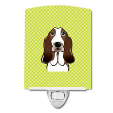 Load image into Gallery viewer, Checkerboard Lime Green Basset Hound Ceramic Night Light BB1305CNL