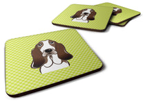 Load image into Gallery viewer, Checkerboard Lime Green Basset Hound Coasters - Set of 4 Lightweight Foam, Absorbent Drink Coasters BB1305FC