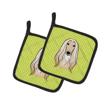 Load image into Gallery viewer, Checkerboard Lime Green Afghan Hound Pot Holders - Set of 2 - Heat-Resistant Kitchen Essentials BB1306PTHD