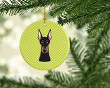 Load image into Gallery viewer, Checkerboard Lime Green Doberman Ceramic Ornament BB1307CO1
