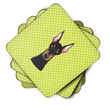 Load image into Gallery viewer, Checkerboard Lime Green Doberman Coasters - Set of 4 Lightweight Foam, Absorbent Drink Coasters BB1307FC