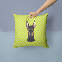 Load image into Gallery viewer, Checkerboard Lime Green Doberman Canvas Throw Pillow - 14x14 Decorative Pillow – Art for Your Home &amp; Patio BB1307PW1414