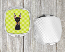 Load image into Gallery viewer, Checkerboard Lime Green Doberman Compact Mirror – Stylish Purse Mirror with Artistic Covers BB1307SCM