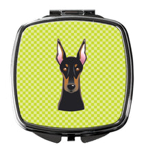 Load image into Gallery viewer, Checkerboard Lime Green Doberman Compact Mirror – Stylish Purse Mirror with Artistic Covers BB1307SCM