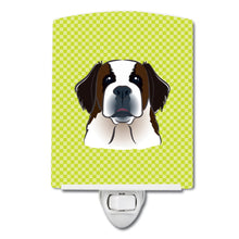 Load image into Gallery viewer, Checkerboard Lime Green Saint Bernard Ceramic Night Light BB1308CNL