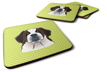 Load image into Gallery viewer, Checkerboard Lime Green Saint Bernard Coasters - Set of 4 Lightweight Foam, Absorbent Drink Coasters BB1308FC