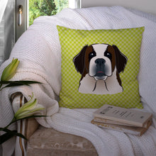 Load image into Gallery viewer, Checkerboard Lime Green Saint Bernard Canvas Throw Pillow - 14x14 Decorative Pillow – Art for Your Home &amp; Patio BB1308PW1414