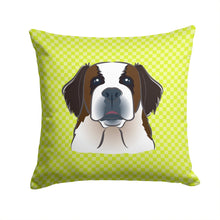 Load image into Gallery viewer, Checkerboard Lime Green Saint Bernard Canvas Throw Pillow - 14x14 Decorative Pillow – Art for Your Home &amp; Patio BB1308PW1414