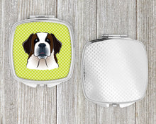 Load image into Gallery viewer, Checkerboard Lime Green Saint Bernard Compact Mirror – Stylish Purse Mirror with Artistic Covers BB1308SCM