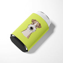 Load image into Gallery viewer, Checkerboard Lime Green Wire Haired Fox Terrier Can or Bottle Hugger BB1309CC