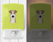 Load image into Gallery viewer, Checkerboard Lime Green Wire Haired Fox Terrier Ceramic Night Light BB1309CNL