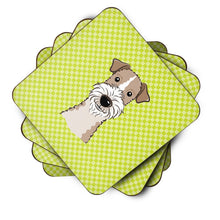 Load image into Gallery viewer, Checkerboard Lime Green Wire Haired Fox Terrier Coasters - Set of 4 Lightweight Foam, Absorbent Drink Coasters BB1309FC