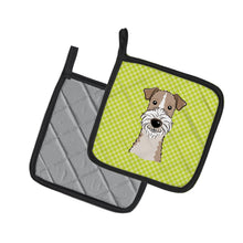 Load image into Gallery viewer, Checkerboard Lime Green Wire Haired Fox Terrier Pot Holders - Set of 2 - Heat-Resistant Kitchen Essentials BB1309PTHD