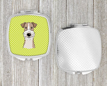 Load image into Gallery viewer, Checkerboard Lime Green Wire Haired Fox Terrier Compact Mirror – Stylish Purse Mirror with Artistic Covers BB1309SCM