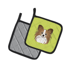Load image into Gallery viewer, Checkerboard Lime Green Papillon Pot Holders - Set of 2 - Heat-Resistant Kitchen Essentials BB1310PTHD