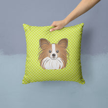 Load image into Gallery viewer, Checkerboard Lime Green Papillon Canvas Throw Pillow - 14x14 Decorative Pillow – Art for Your Home &amp; Patio BB1310PW1414