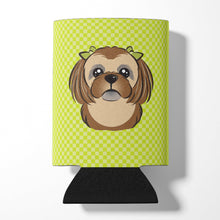 Load image into Gallery viewer, Checkerboard Lime Green Chocolate Brown Shih Tzu Can or Bottle Hugger BB1311CC