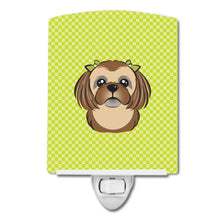 Load image into Gallery viewer, Checkerboard Lime Green Chocolate Brown Shih Tzu Ceramic Night Light BB1311CNL