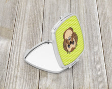 Load image into Gallery viewer, Checkerboard Lime Green Chocolate Brown Shih Tzu Compact Mirror – Stylish Purse Mirror with Artistic Covers BB1311SCM