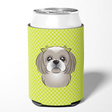 Load image into Gallery viewer, Checkerboard Lime Green Gray Silver Shih Tzu Can or Bottle Hugger BB1312CC